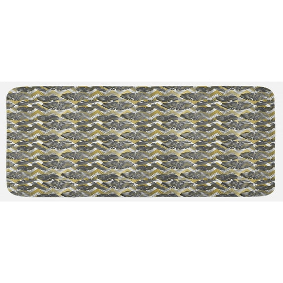 Monstera Leaf Kitchen Mat, Botanical Aloha Pattern with Modern Design on Geometric Pattern, Plush Decorative Kitchen Mat with Non Slip Backing, 47" X 19", Charcoal Grey and Khaki, by Ambesonne