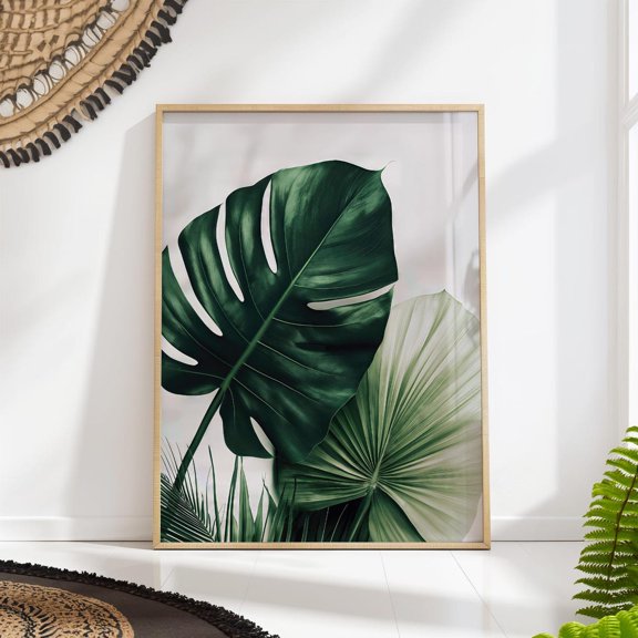 Monstera Leaf Minimal Botanical Wall Art, Unframed Canvas 16x20in