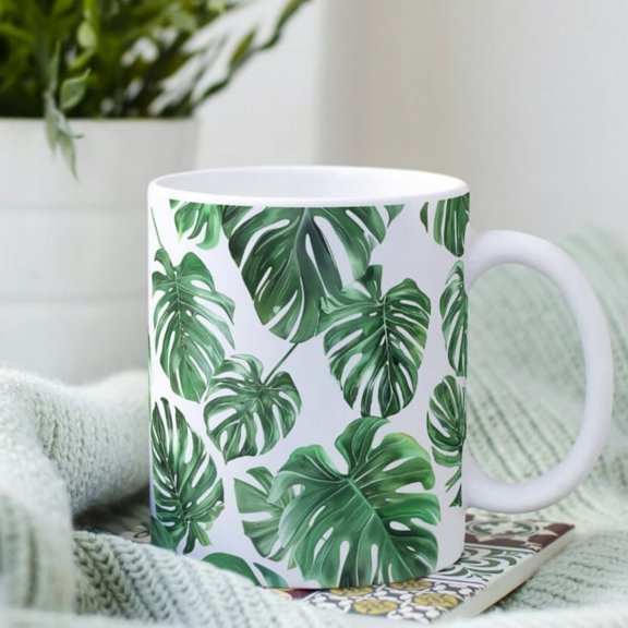 Monstera Leaf Mug - Botanil Mug - Tropil Leaf Mug - Plant Lover Gift - Ceramic Coffee Cup - Jungle Dr - Unique Houseplant Gift.