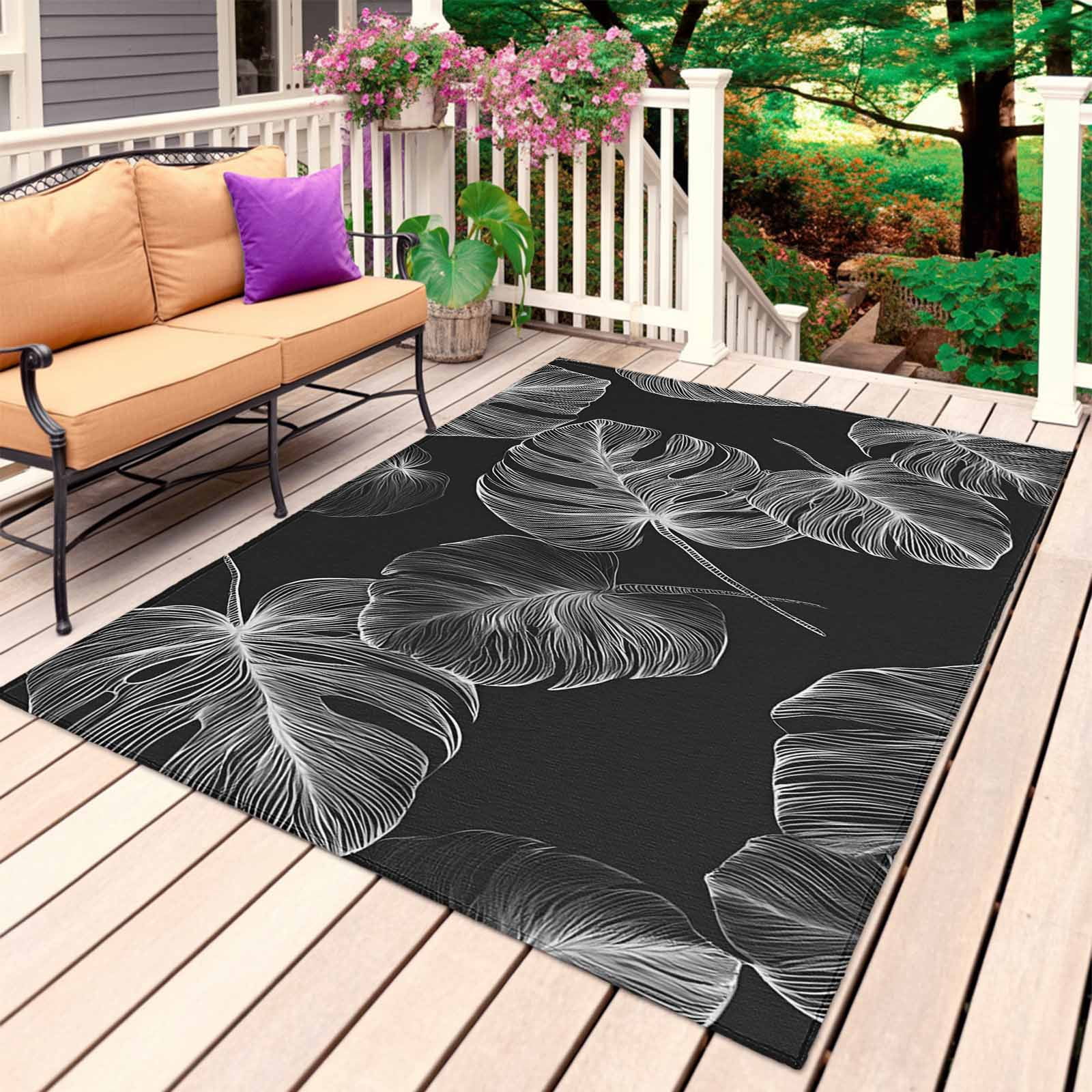 Monstera Leaf Outdoor Rug for Patio/Deck/Porch, Non-Slip Large