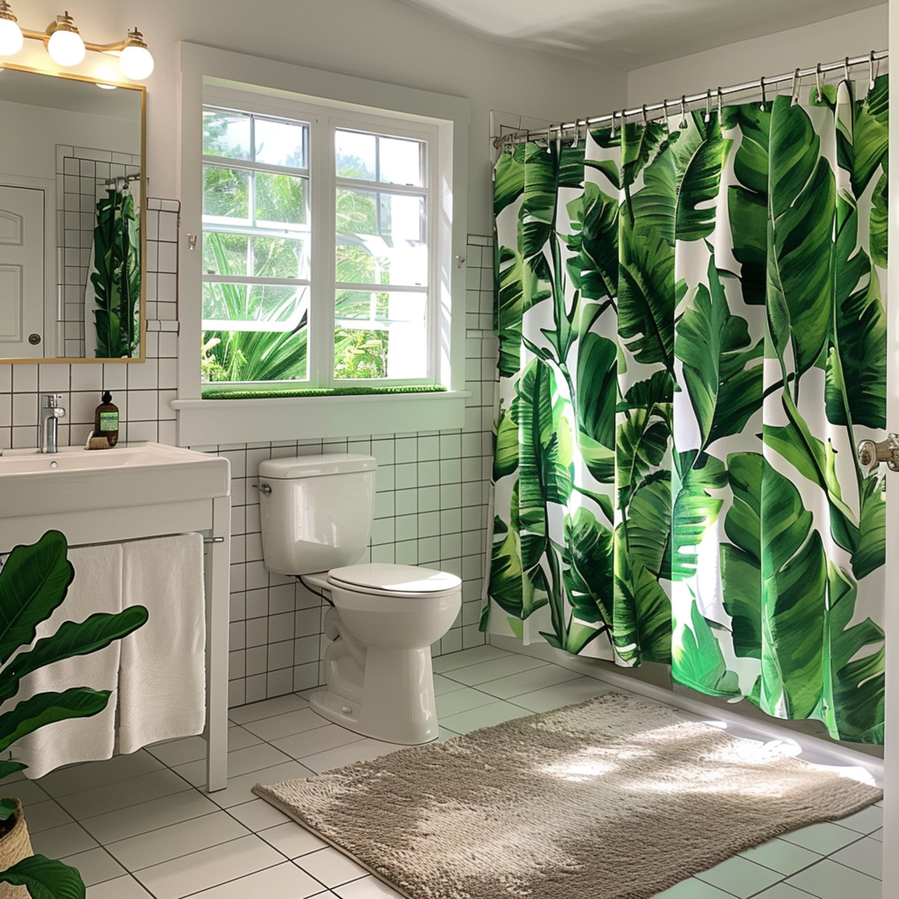 Monstera Leaf Paradise Shower Curtain Tropical Rainforest Bathroom