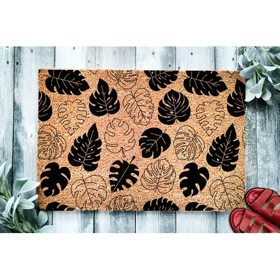 Monstera Leaf Pattern Door Mat | Tropical Leaf Doormat | Welcome Mat | Housewarming Gift | Plant Lover Gift | New Home | Closing Gift