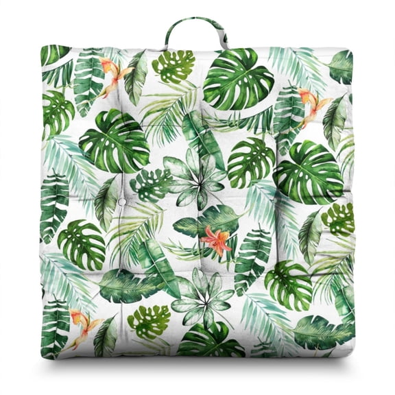 Monstera Leaf Seat Cushion&nbsp;– 22x22 Inch Square Pillow, Dutch Velvet, Bold Green Jungle Print (Urban Boho Chic)