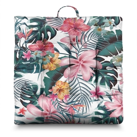 Monstera Leaf Seat Cushion&nbsp;– 22x22 Inch Square Pillow, Dutch Velvet, Bold Green Jungle Print (Urban Boho Chic)