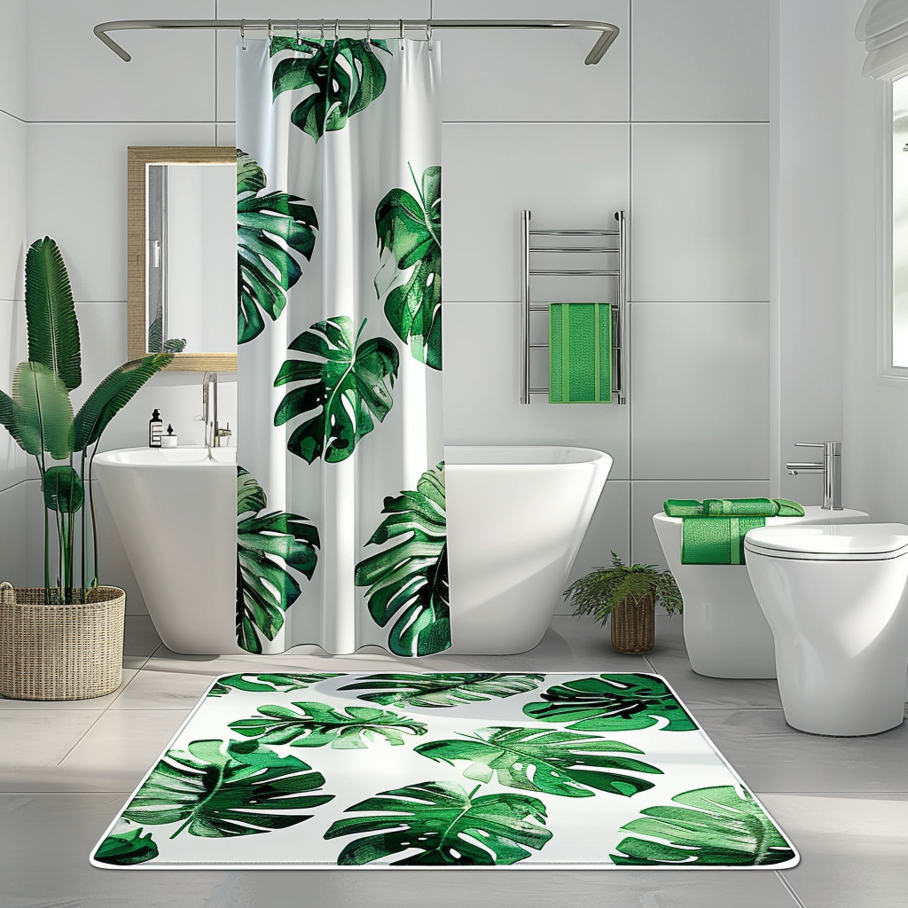 Monstera Leaf Shower Curtain Tropical Rainforest Bathroom Decor Palm