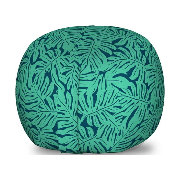 Monstera Leaf Storage Toy Bag Chair, Tropical Botany Pinnate Leaves Hipster Jungle Style Print, Stuffed Animal Organizer Washable Bag, Small Size, Dark Seafoam Dark Teal, by Ambesonne