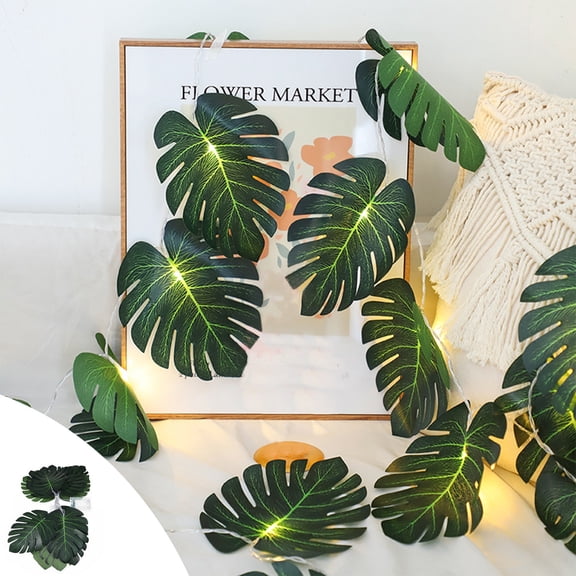 Monstera Leaf String Lights,Monstera Leaf String Lights,Tropical Artificial Rattan Palm Leaves Wall Hanging Vine Leaf,Summer Decoration for Outdoor Indoor Party Jungle Beach Theme Table Home Decor