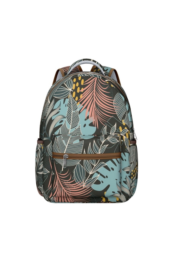 Monstera Leaf Themed Ergonomic Backpack, Breathable Shoulder Straps & Spinal Support Design