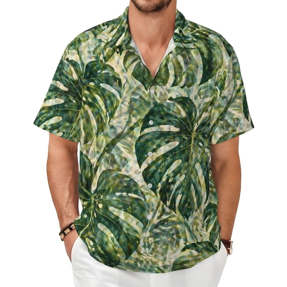 Monstera Leaf Tropical Men's Shirts Short-Sleeved with All-Over Prints Button-Up Shirts