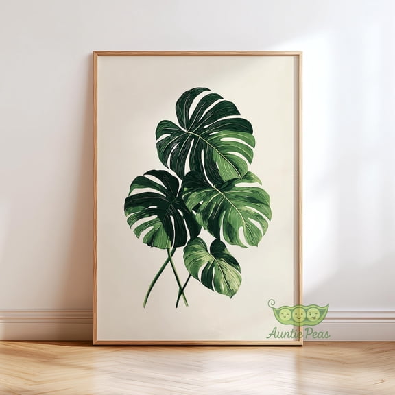 Monstera Leaf Wall Art, Botanical Plant Print, Elegant Greenery Decor, Minimalist Modern Poster Unframed Paper Print