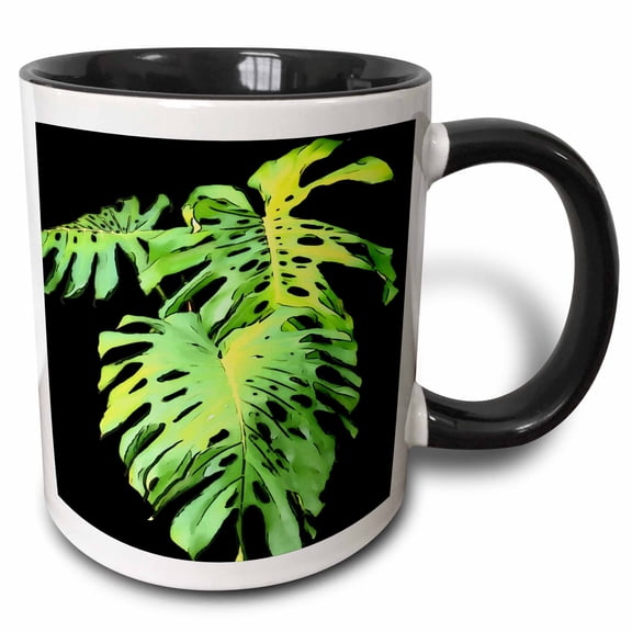 3drose, Monstera Leaves Artistic Vector Cut Out, 11oz Two-tone Black Mug