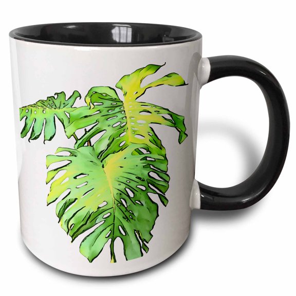 3drose, Monstera Leaves Artistic Vector Cut Out, 11oz Two-tone Black Mug