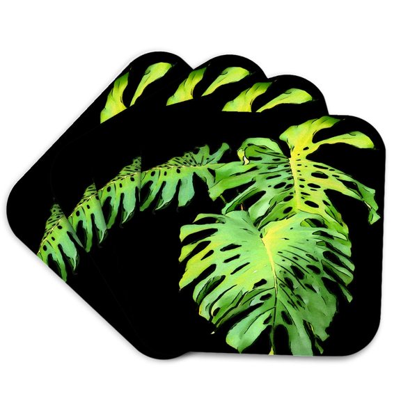 3drose, Monstera Leaves Artistic Vector Cut Out, Set of 4 Coasters - Soft