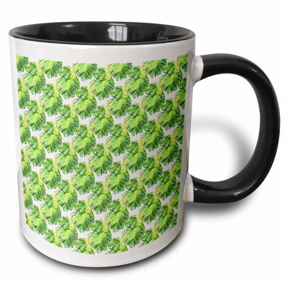 3drose, Monstera Leaves Artistic Vector Overlap Pattern, 11oz Two-tone Black Mug