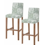 Monstera Leaves Bar Stool Covers Set of 2, Summer Tropical Palm Leaf Plants Light Green Stretch Bar Chair Covers with Backs, Removable Pub Counter Height Chair Cover for Kitchen Dining Room Cafe
