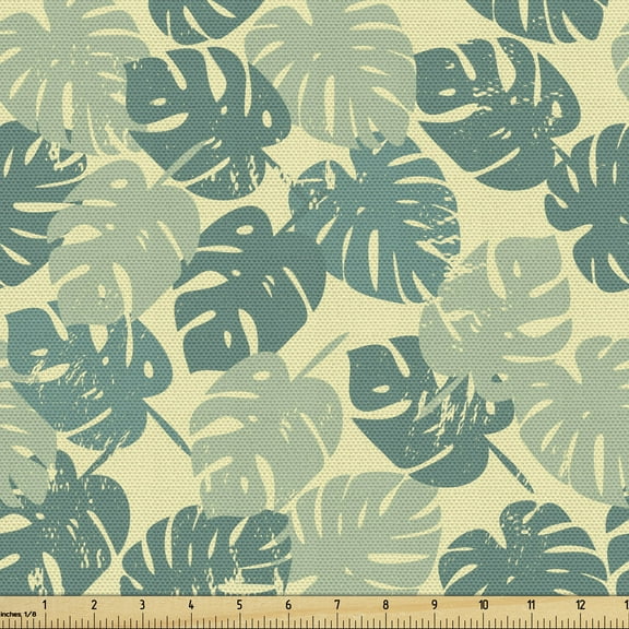 Ambesonne Monstera Leaves Fabric by the Yard Upholstery, Hawaiian and Exotic, 1 Yard, Green Jade Green