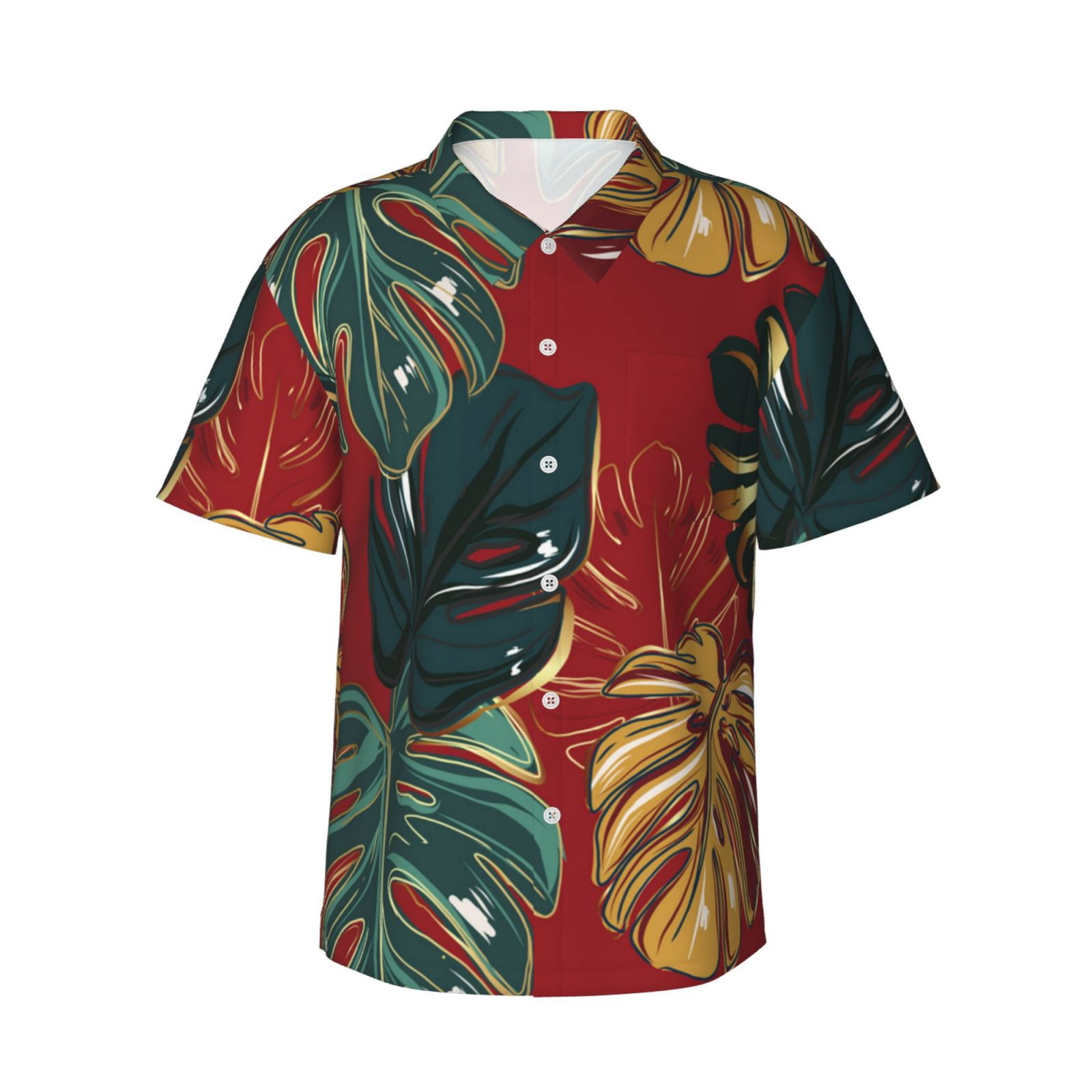 Men's Hawaiian Floral Shirt - Tropical Button Down Short Sleeve For Summer, Beach, Vacation (Green, Small)