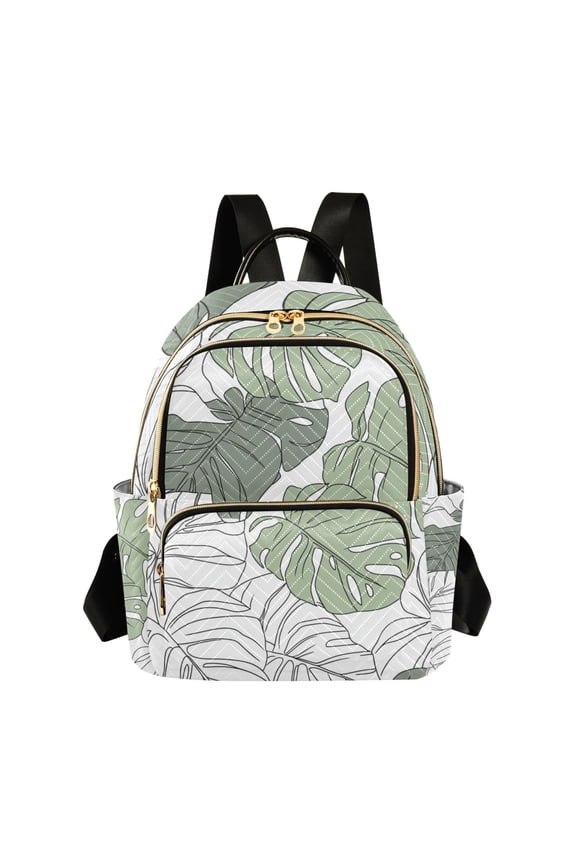 Monstera Leaves Hand Painted Quilted Backpack Fashion Daypack Commuter Bag for Women 8.5 L