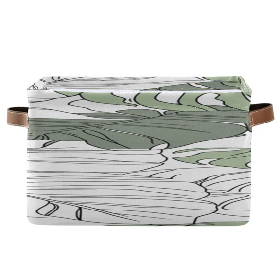 Monstera Leaves Hand Painted Square Storage Bins with Handles Collapsible Containing Box 1 Pack