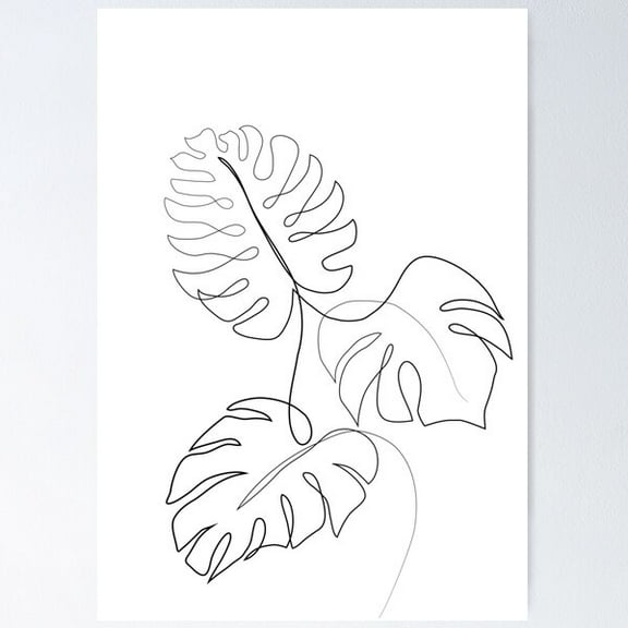 Monstera Leaves - Minimal Line Art Poster Wall Art, Modern Wall Decor For Living Room Bedroom, 8x12 UNFRAMED