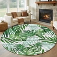 thumbnail image 1 of Monstera Leaves Round Area Rug 8Ft Washable Large Circle Rugs for Living Room Dorm, Summer Palm Leaf Botanical Wooden Grey Non-Slip Carpet Floor Mats Indoor Outdoor Carpet Runner Aesthetic Home Decor, 1 of 8