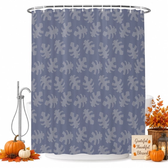 Monstera Leaves Shower Curtain Set - Long 72" x 84" Washable Bathtub Curtain with 12 Hooks, Vintage Tropical Botanical Simple Gray Waterproof Fabric Stall Shower Curtains for Bathroom/Bathtub Décor