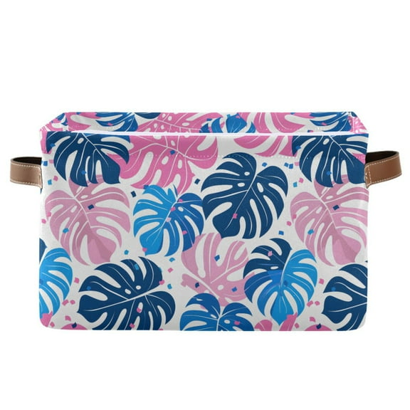 Monstera Leaves Storage Bins with Handle Fabric Organizer Basket Foldable Box 1 Pack 14.2x10.2x8.3