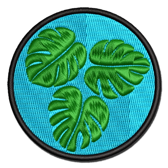 Monstera Leaves Trio Applique Multi-Color Embroidered Iron-On Patch - 3.5 Inch Large