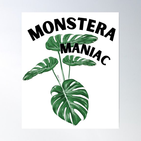 Monstera Maniac - Houseplant Leaves Poster Wall Art, Modern Wall Decor For Living Room Bedroom, 12x18 UNFRAMED
