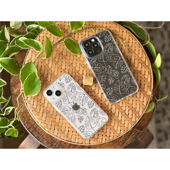 Monstera Outline Phone Case For iPhone 17 16 15 14 13 Clear Phone Cover With Minimal Palm Leaf Design Galaxy MagSafe