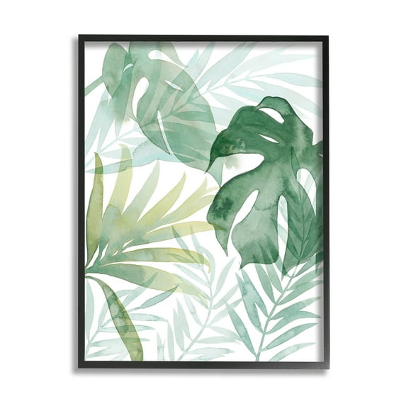 Monstera Overlapping Leaf Sprigs Botanical & Floral Graphic Art Black Framed Art Print Wall Art