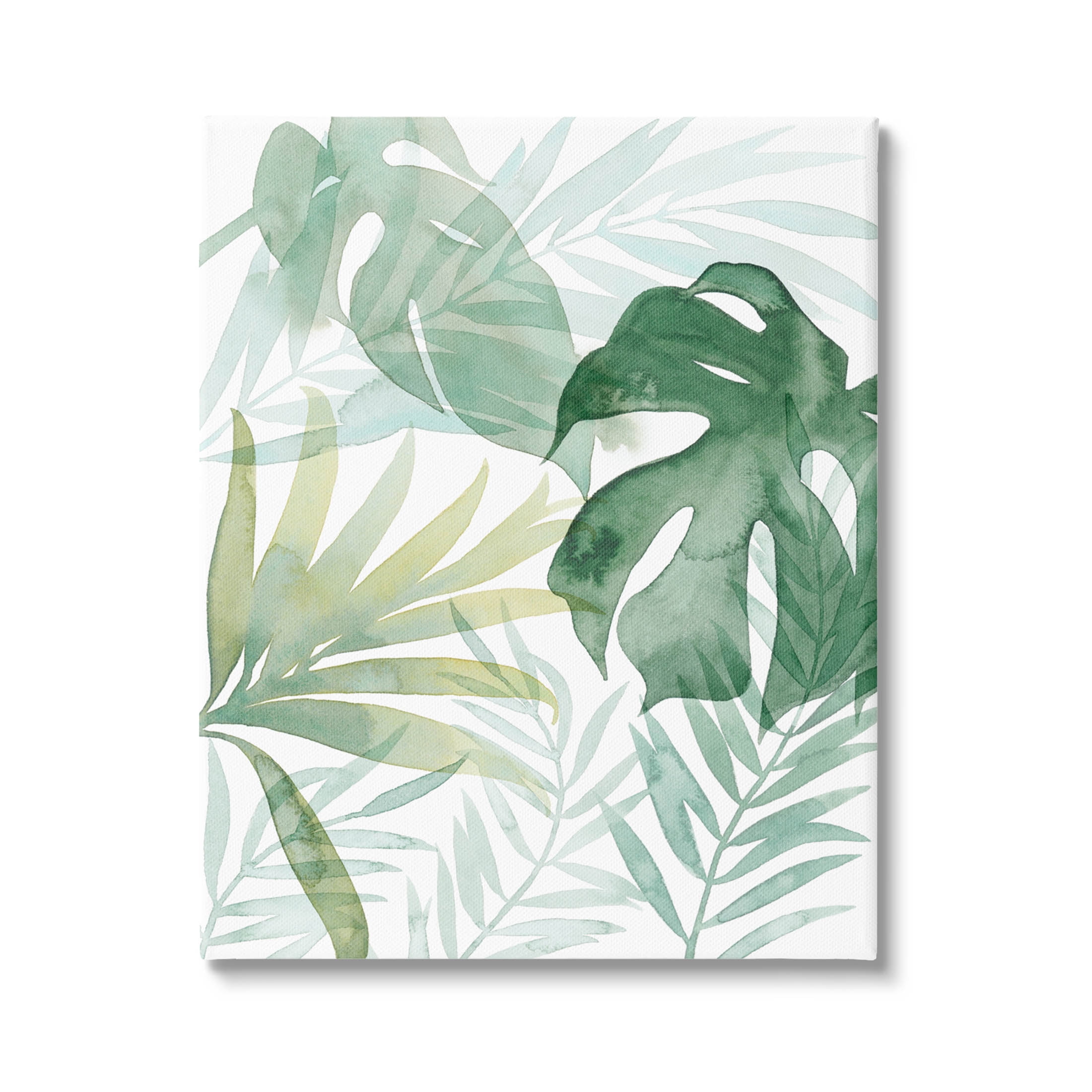 Monstera Overlapping Leaf Sprigs Botanical & Floral Graphic Art Gallery Wrapped Canvas Print Wall Art