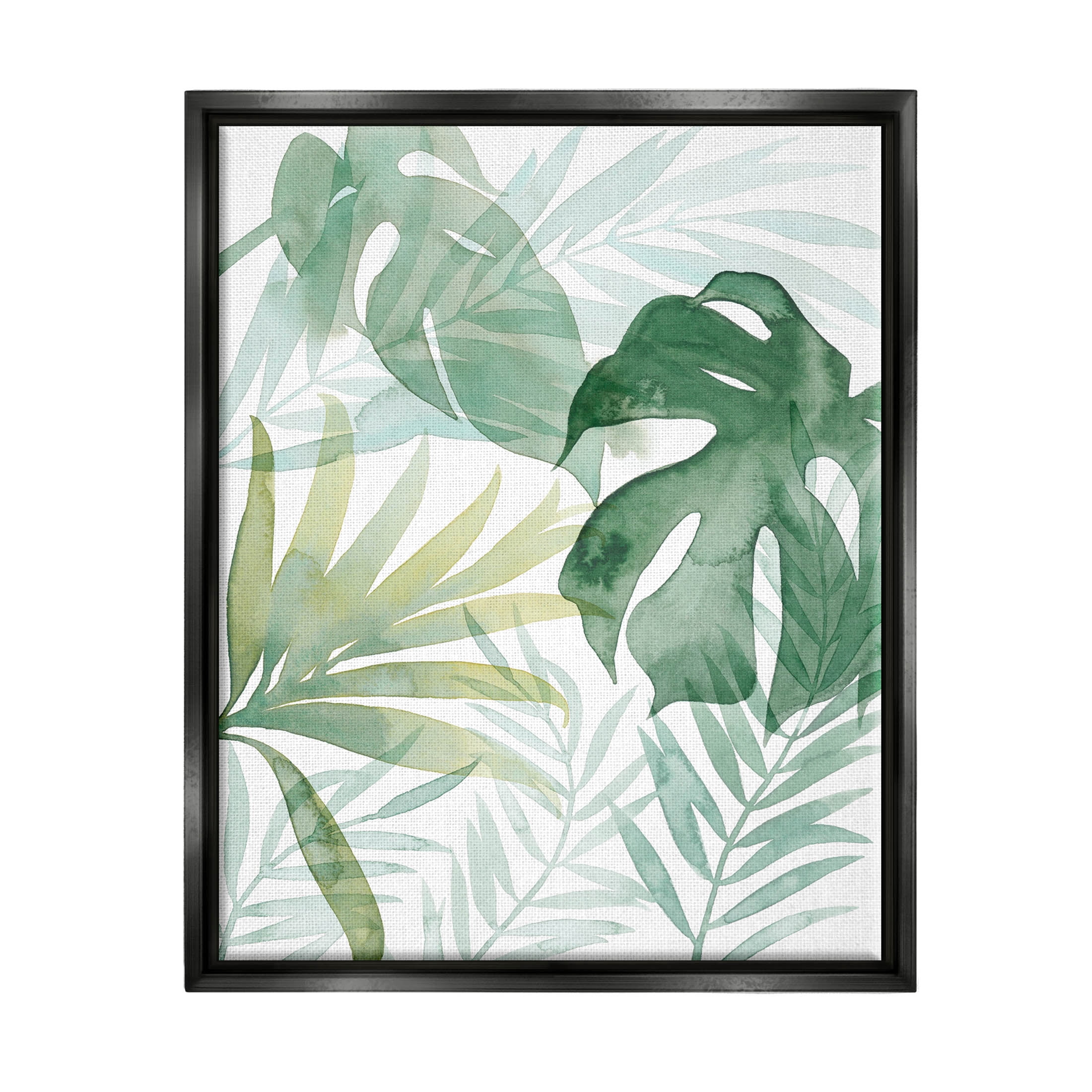 Monstera Overlapping Leaf Sprigs Botanical & Floral Graphic Art Jet Black Framed Art Print Wall Art
