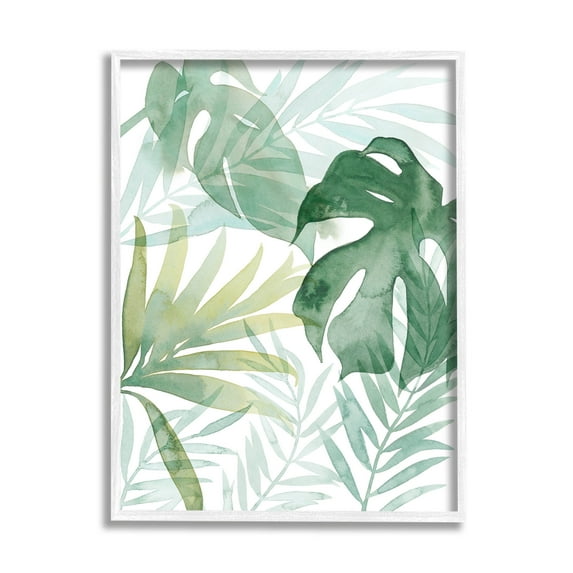 Monstera Overlapping Leaf Sprigs Botanical & Floral Graphic Art White Framed Art Print Wall Art