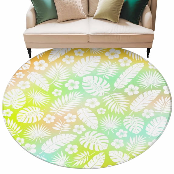 Monstera Palm Leaf Round Rug 6ft Washable Circle Kitchen Rugs Non Slip Tropical Plants Floral Watercolor Ombre Large Area Rug Indoor Floor Carpet for Bedroom Living Room Home Office Dining Room
