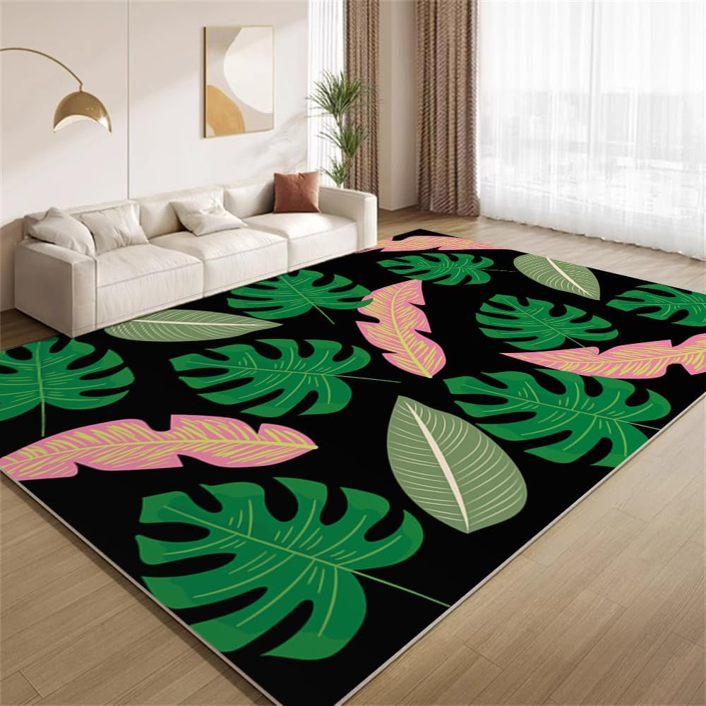 Monstera Palm Leaves Rug 3x5ft Small Area Rugs Modern Tropical Plants ...
