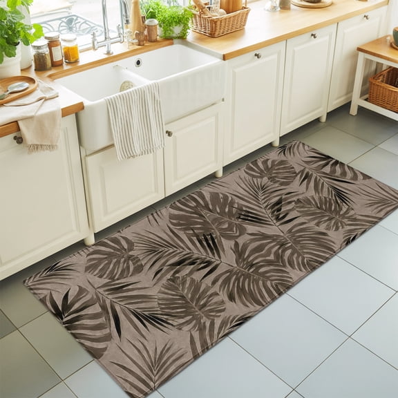Monstera Palm Leaves Washable Runner Rugs 2'x6', Rustic Boho Khaki Brown Tropical Botanical Washable Runner Rug Non-Slip Sturdy Edge Binding Carpet for Bedside Hallway Runner Kitchen Galley