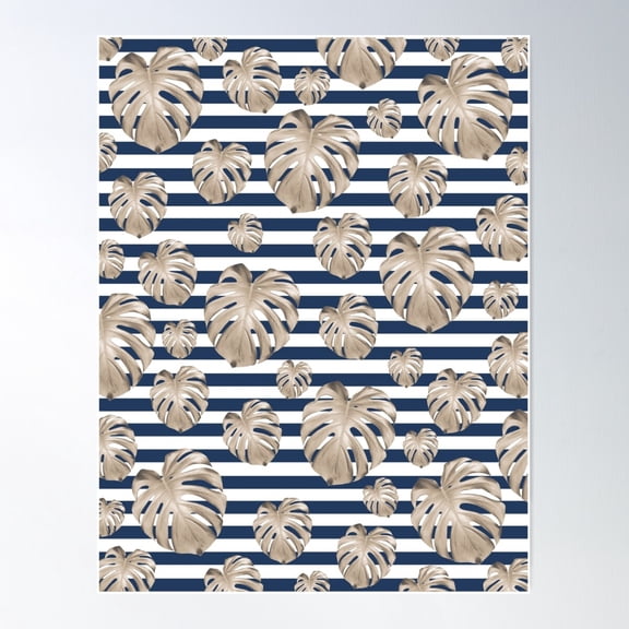 Monstera Pattern On Stripes #1 #Tropical #Pattern #Decor #Art Poster Wall Art, Modern Wall Decor For Living Room Bedroom, 24x36 UNFRAMED
