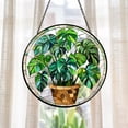 thumbnail image 1 of Monstera Plant Faux Glass Suncatcher, Boho Window Hanging, Garden Plant Art, 7.9 in, 1 of 3