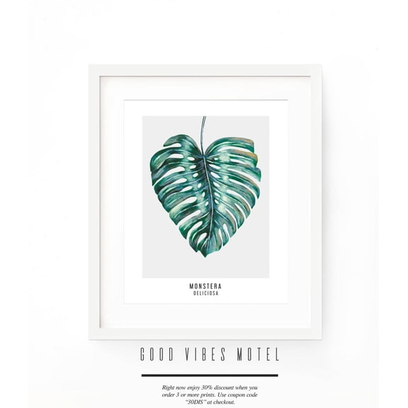 Monstera Plant Poster, Monstera Poster, Tropical Art Poster, Palm Tree Leaf Poster, Monstera Deliciosa, Botanical Art Poster, Tropical Poster, Stretched Canvas Size 12x18