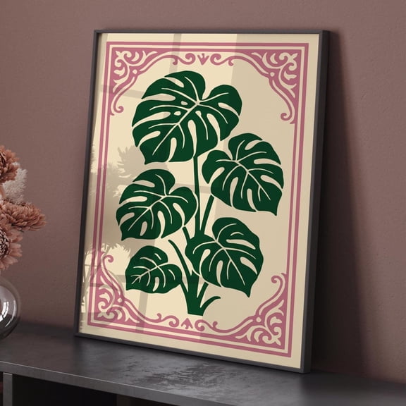 Monstera Plant Print In Rococo Pink Frame: Tropical Jungle Wall Art UNFRAMED Poster, Wall Art for Decor, Present, 8x12