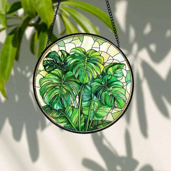 Monstera Plant Stained Glass Suncatcher Decorative Window Hanging Indoor Outdoor Plant Lover Gift