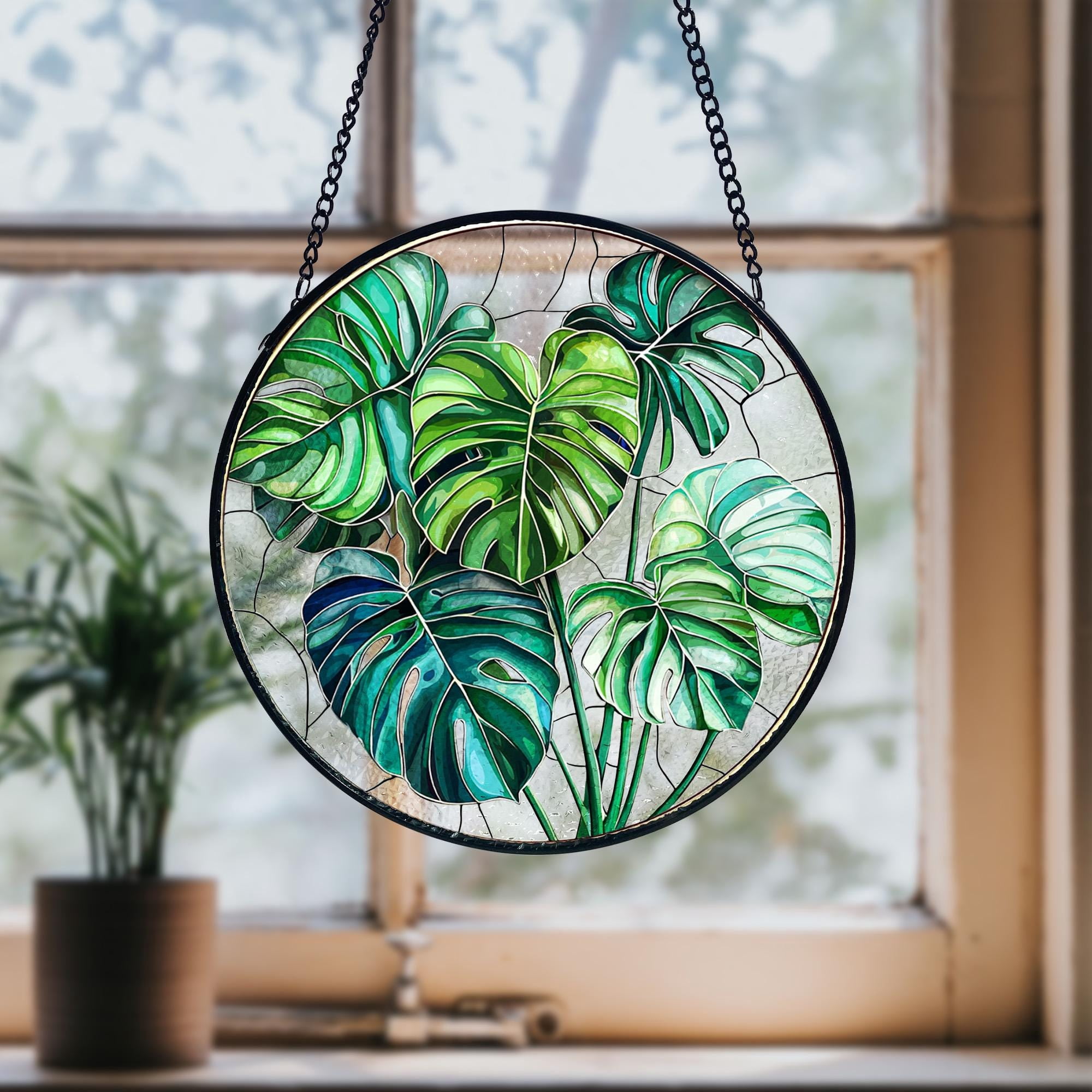 Monstera Plant Stained Glass Suncatcher Window Hanging Art Garden and ...