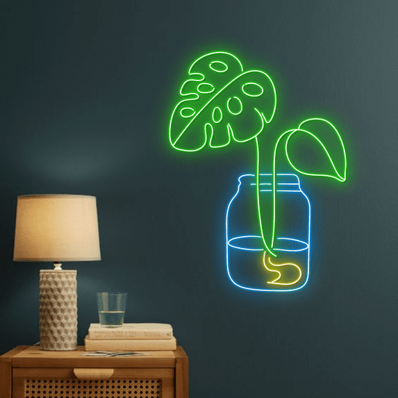 Monstera Pots Neon Sign, Flower Shop Long-lasting Decor