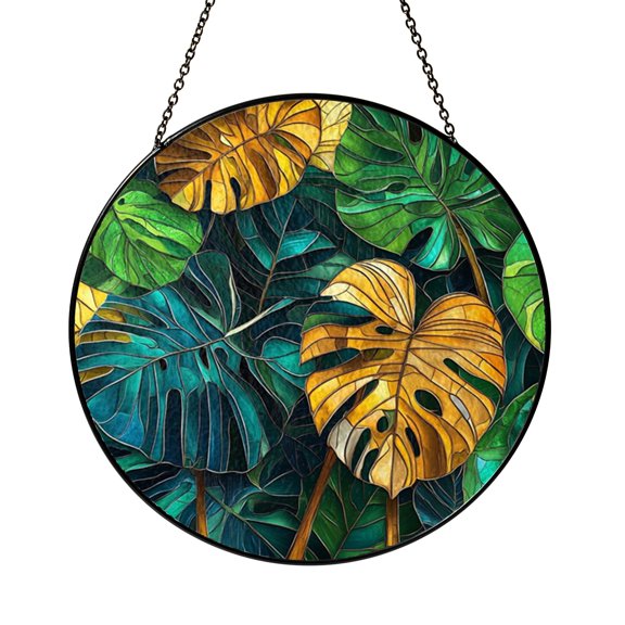 Monstera Stained Glass Suncatcher – Tropical Leaf Decorative Window Hanging Art