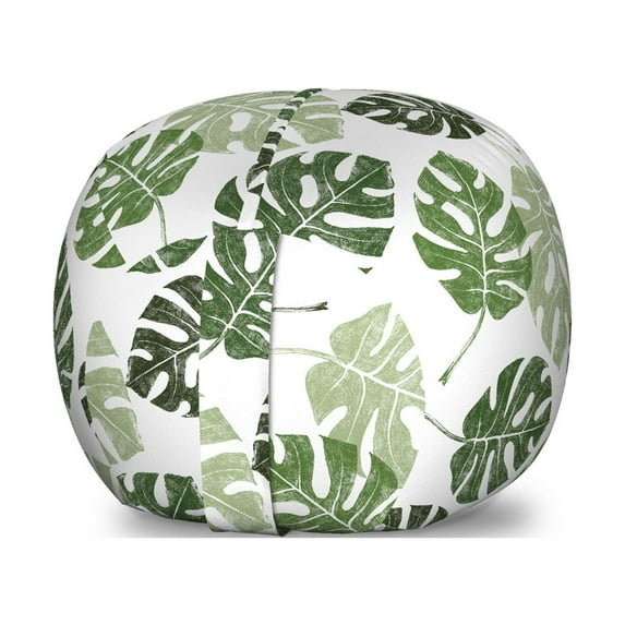 Monstera Storage Toy Bag Chair, Tropical Jungle Foliage Hawaiian Nature Growth Sketchy Leaves Environment Eco, Stuffed Animal Organizer Washable Bag, Small Size, Green and White, by Ambesonne