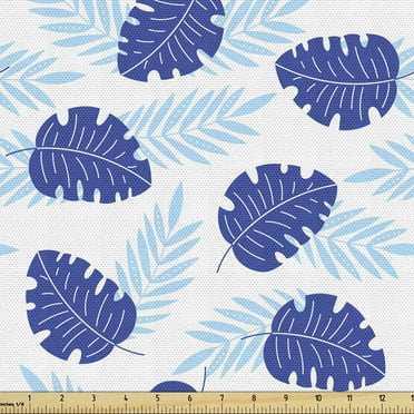 Monstera Upholstery Fabric by the Yard, Blue Tones Pattern with Exotic Banana Leaf and Branches, Decorative Fabric for DIY and Home Accents, 1 Yard, Pale Blue Persian Blue by Ambesonne