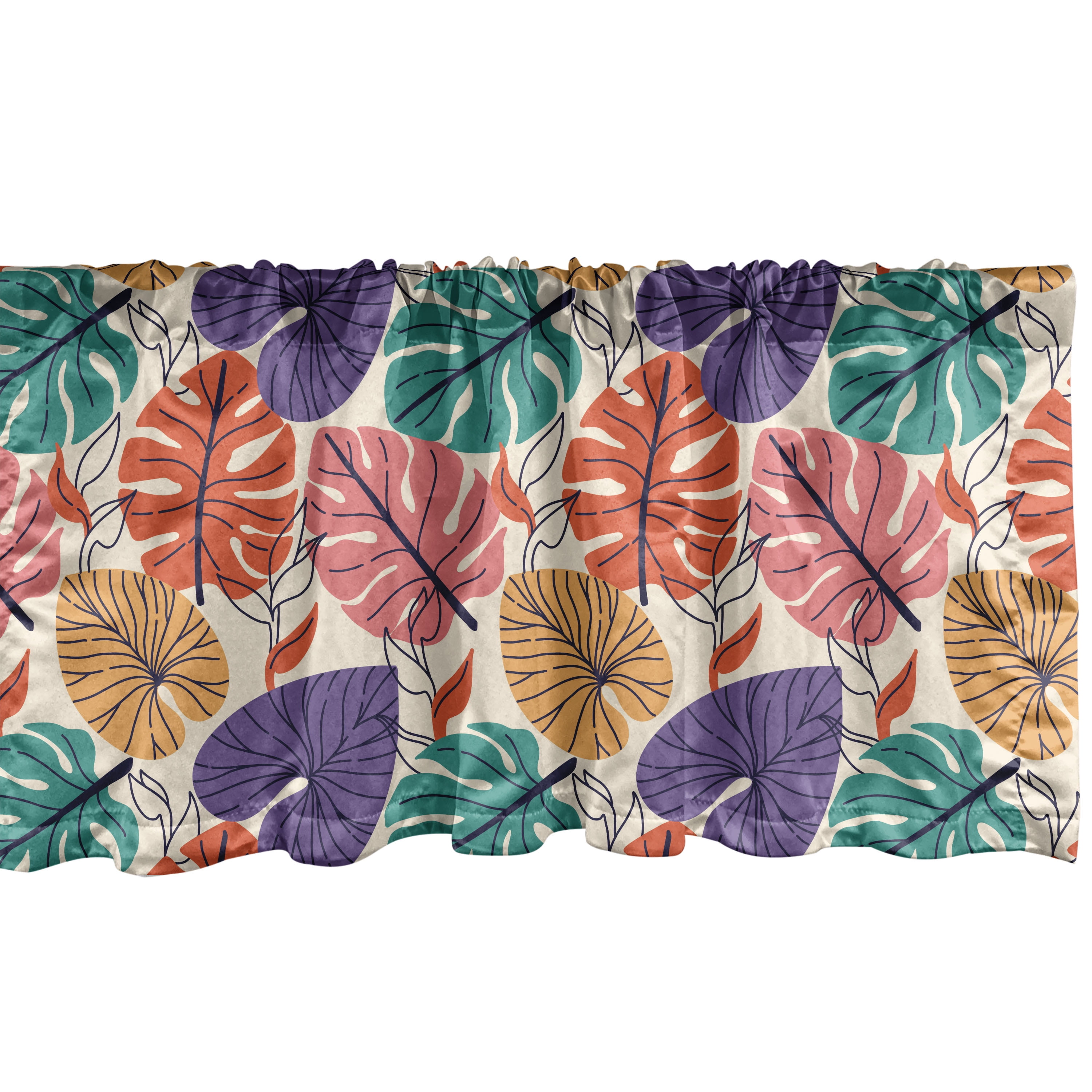 Monstera Window Valance Pack of 2, Colorful Exotic Tropical Leaves Summer Foliage of Island