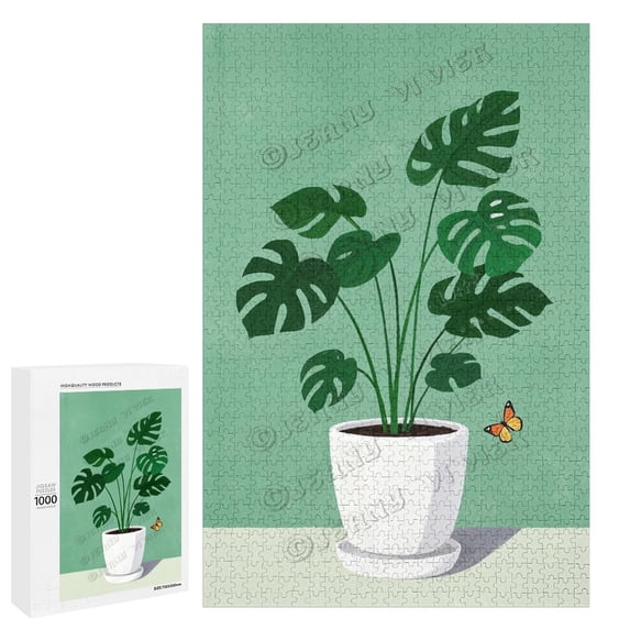 Monstera Wooden Puzzle for Adults, 1000 Pieces, Nature Puzzle Design, Finished Size 20" x 30"