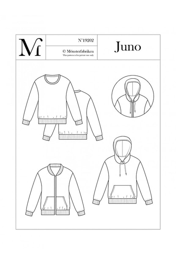 Sewing Pattern Juno Sweatshirt & Hoodie Women, Men 64-116